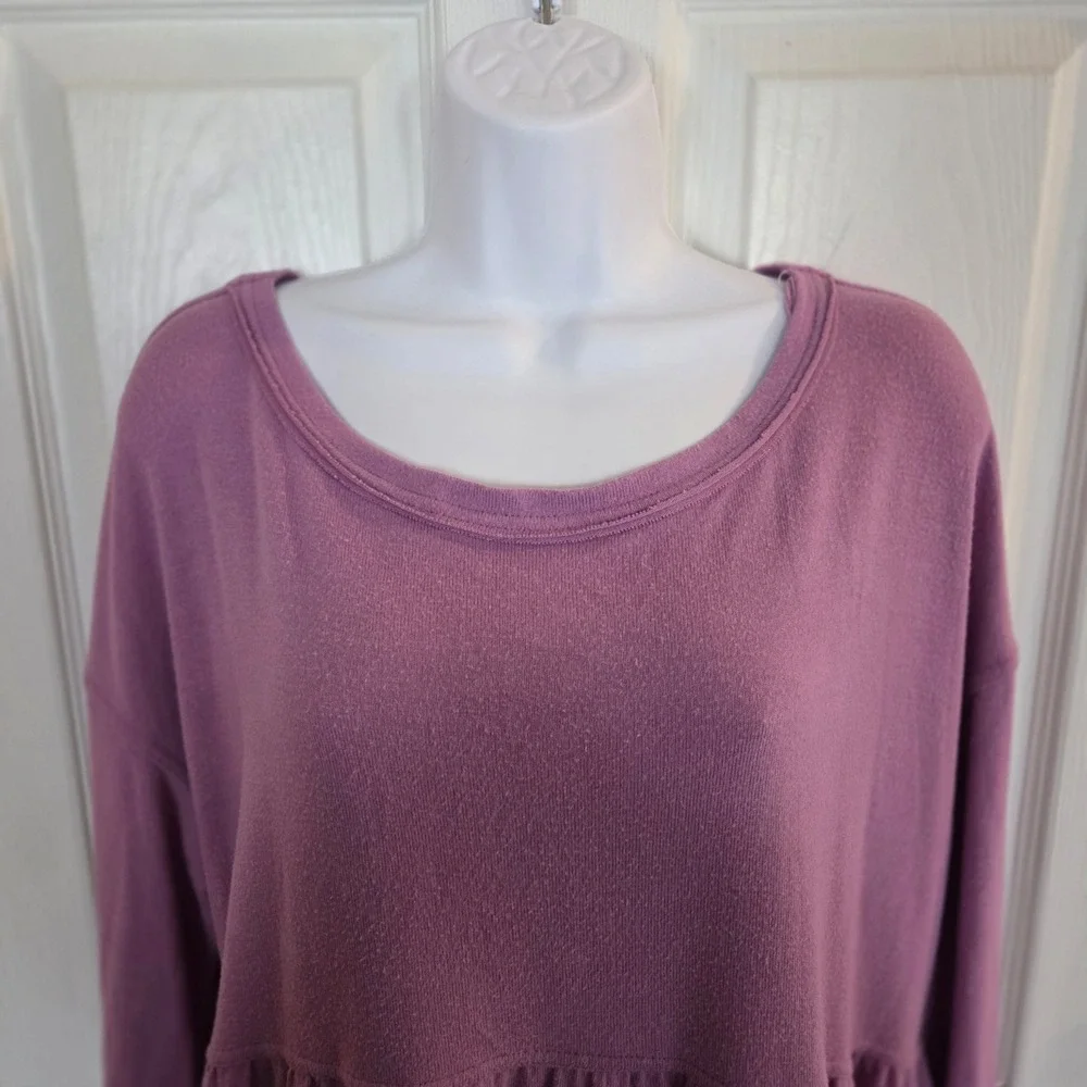 Free People L Lavender Babydoll Knit Long Sleeve‎ Crew Neck Sweater Minimalist